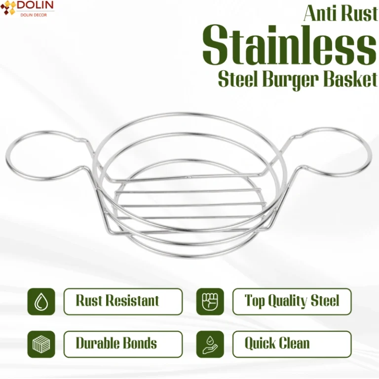 Silver burger basket with space for two dip bowls