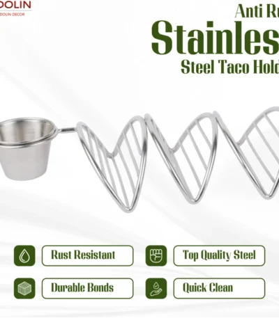 Silver taco stand with single dip bowl