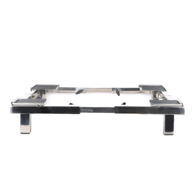 Universal front-load washing machine stand with anti-skid rubber pads for stability.