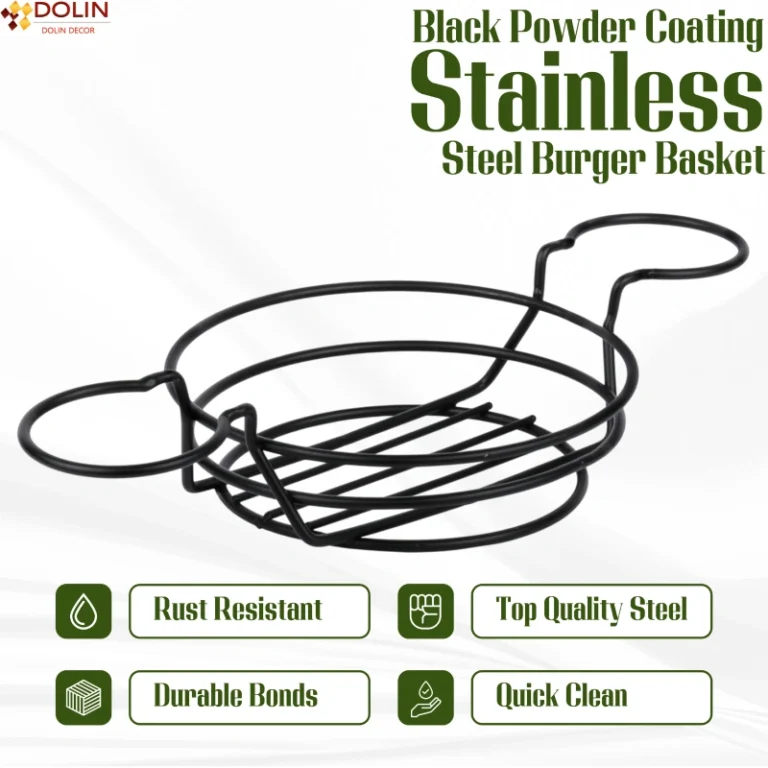 black burger basket with two dip bowl holders