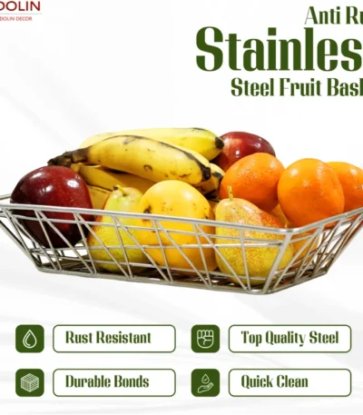 Space-saving stainless steel fruit holder with a modern square design.
