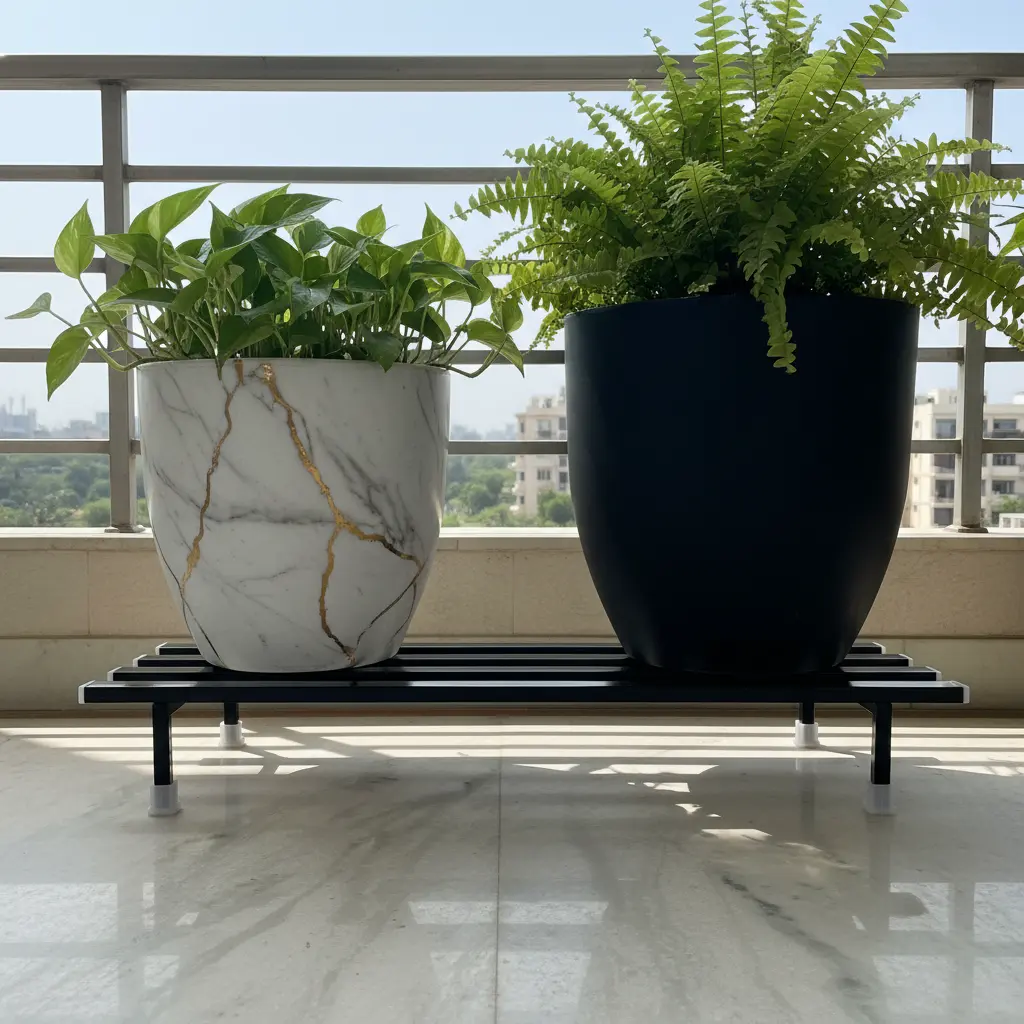 stainless steel plant stand, heavy duty plant stand, anti rust plant stand, balcony plant stand, metal pot stand, rectangular plant stand, indoor outdoor plant stand, flower pot stand, planter stand, black plant stand