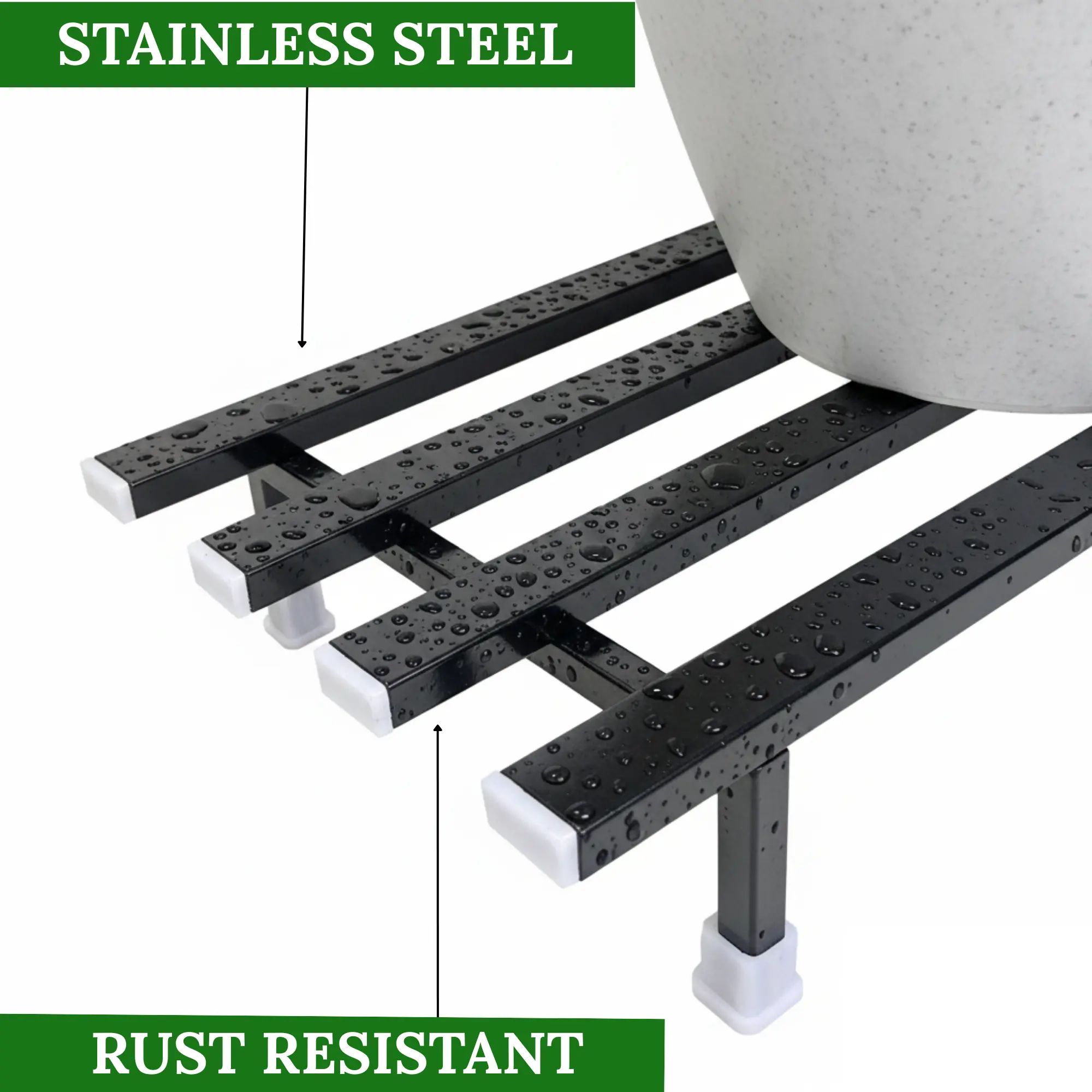 stainless steel plant stand, heavy duty plant stand, anti rust plant stand, balcony plant stand, metal pot stand, rectangular plant stand, indoor outdoor plant stand, flower pot stand, planter stand, black plant stand