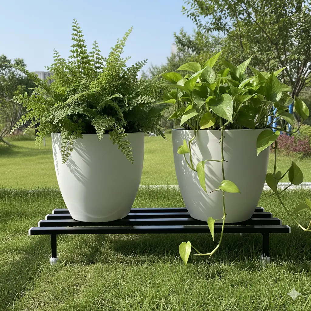 stainless steel plant stand, heavy duty plant stand, anti rust plant stand, balcony plant stand, metal pot stand, rectangular plant stand, indoor outdoor plant stand, flower pot stand, planter stand, black plant stand