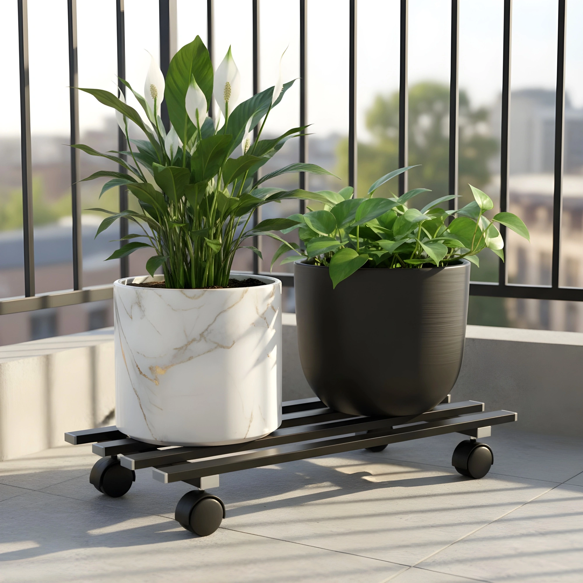 heavy duty stainless steel plant stand, plant stand with wheels, rolling pot stand, anti rust plant stand, balcony plant stand, indoor outdoor plant stand