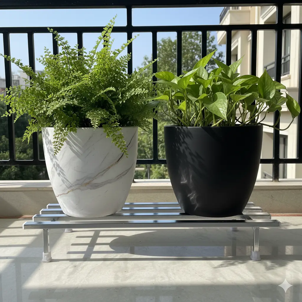 stainless steel plant stand, heavy duty plant stand, anti rust plant stand, indoor outdoor plant stand, balcony plant stand, flower pot stand, planter stand, gamla stand