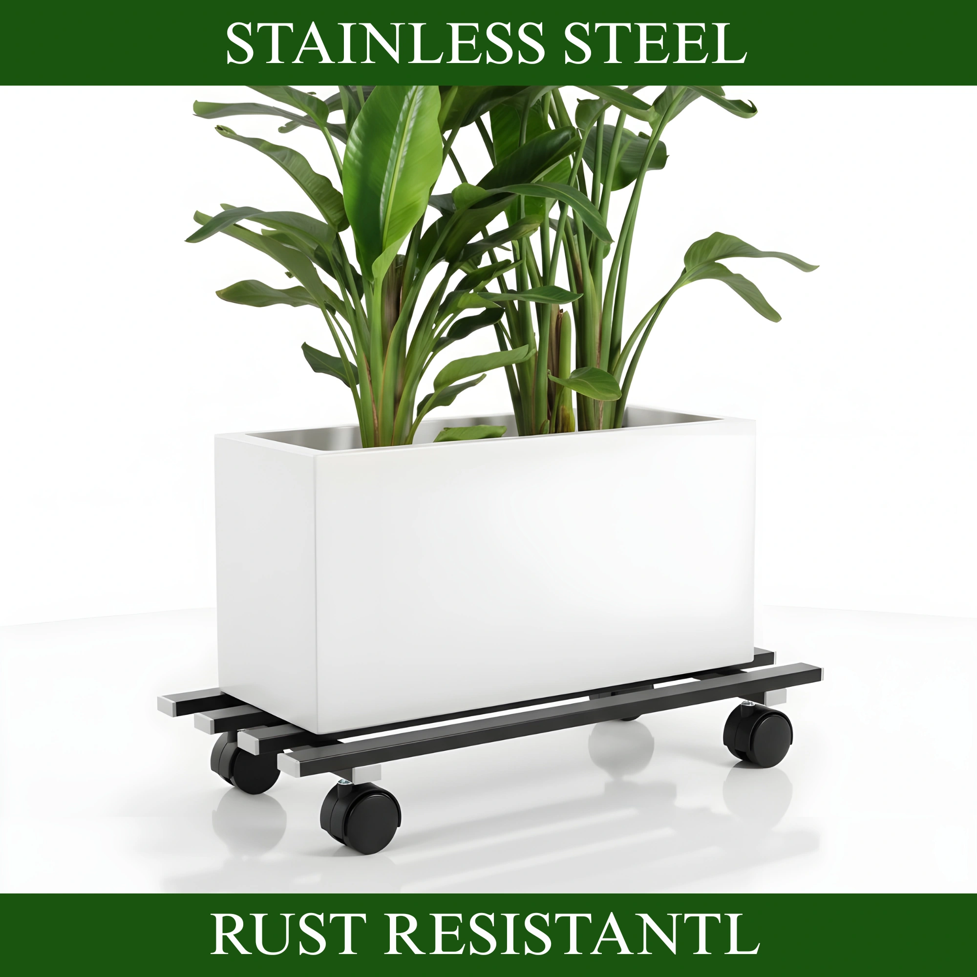 heavy duty stainless steel plant stand, plant stand with wheels, rolling pot stand, anti rust plant stand, balcony plant stand, indoor outdoor plant stand